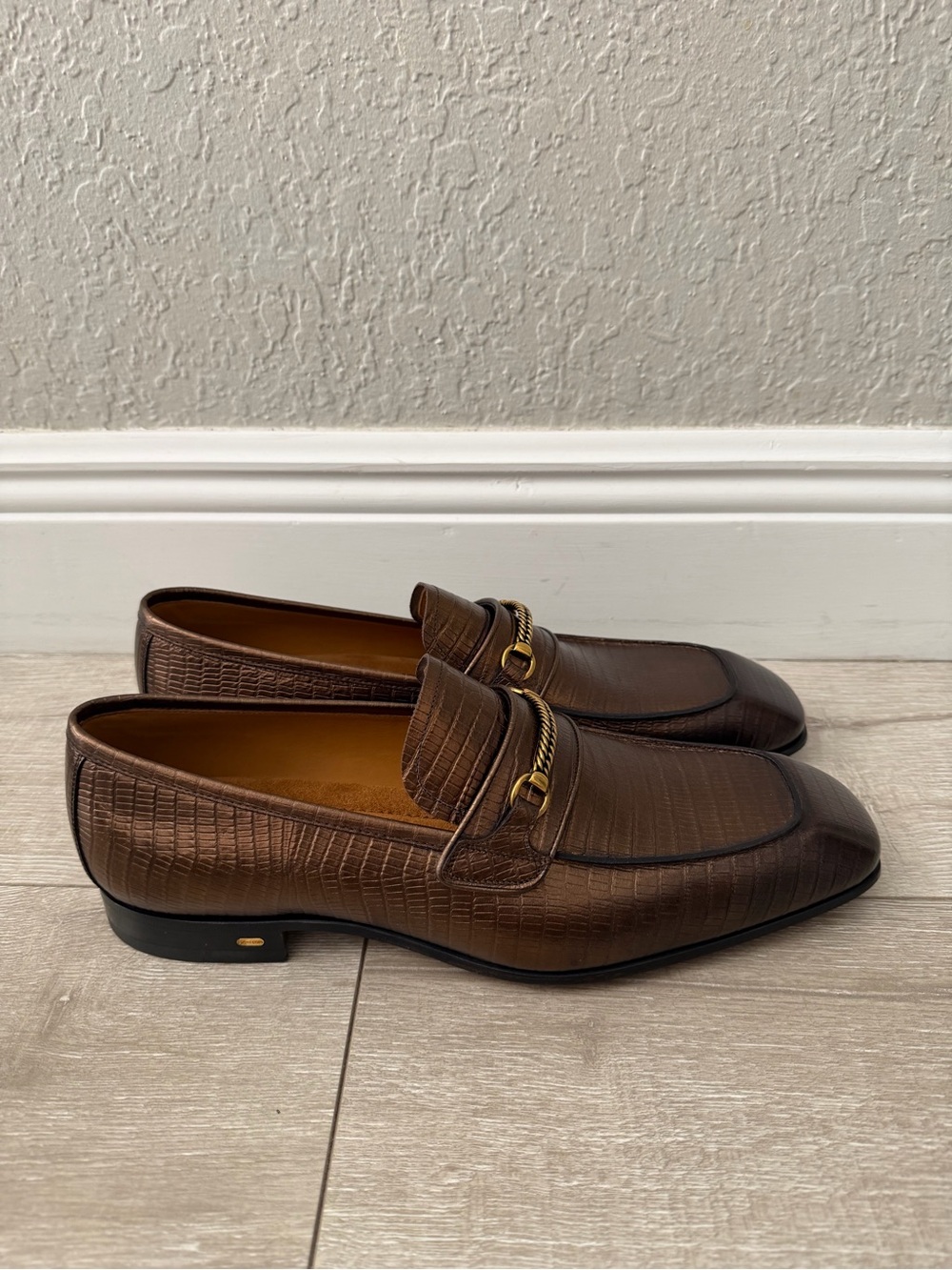 Tom Ford Bronze Embossed Leather Bit Loafers men 11.5